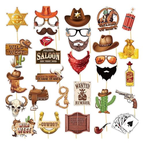 Setauoo Cowboy Photo Booth Requisiten, Selfie Requisiten Kit, West Photo Booth Prop Kit Cowboy Party Selfie Photo Booth Dekoration Set für Cowboy Cowgirl Rustikale Party Supplies von Setauoo