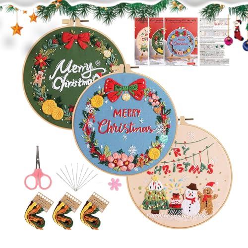 Setauoo Handstickerei-Set, Weihnachts-Stickerei-Ornament-Set | Frohe Weihnachten-Sticksets mit Mustern,Weihnachtsstrumpf-Ornamente, Bastelsets, Weihnachtszubehör für Bastelliebhaber von Setauoo