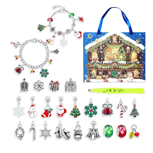 Setauoo Weihnachts-Adventskalender-Armbänder,Kinder-Adventskalender 2024,24 Tage Schmuckherstellungsset Weihnachts-Countdown-Kalender - Kalender-Ornament-Armband-Bastelset für Kinder, Mädchen, Partys, von Setauoo