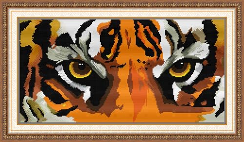 Setoda 16-fädiges, hochauflösendes bedrucktes Stickmuster-Starter-Set für Mädchen, Kreuzstichmuster, blendend wie ein Tiger, der seine Beute beobachtet, 41 x 24 cm von Setoda