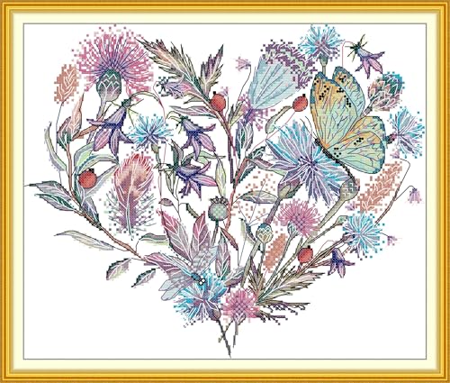 Setoda Kreuzstich-Set DMC Stickgarn, Figurenmuster, unbedrucktes Muster, Sticksets mit Zählmuster, Floridherz, 14 fädig, 36 x 32 cm Setoda Kreuzstich-Set DMC Stickgarn, Figurenmuster, unbedrucktes Muster, Sticksets mit Zählmuster, Floridherz, 14 fädig, 36 x 32 cm von Setoda