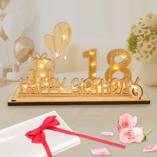 Deko 18. Geburtstag Mädchen Junge, Seutgjie Originelles Holz Geldgeschenk 18.Geburtstag Tochter Sohn mit LED Lichterkette Fliege und Geschenkpapier Gästebuch für Hochzeitstag Jubiläum Tischdeko von Seutgjie