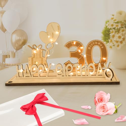 Seutgjie 30 Geburtstag Deko für Mann Frau Geldgeschenke mit LED Lichterkette Fliege und Geschenkpapier Holz Schild Gästebuch 30 Jahre Hochzeitstag Jubiläum Tischdeko von Seutgjie