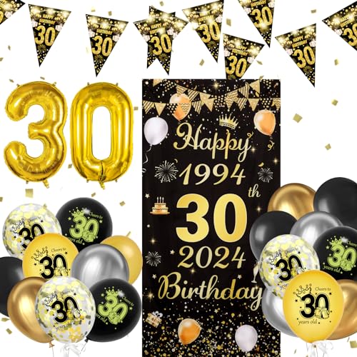 Seutgjie 30 Geburtstag Deko für Mann Frauen Lange Banner Hintergrund Luftballons und LED Lichtstreifen 1994 bis 2024 von Seutgjie