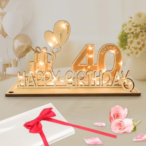 Seutgjie 40 Geburtstag Deko für Mann Frau Geldgeschenke mit LED Lichterkette Fliege und Geschenkpapier Holz Schild Gästebuch 40 Jahre Hochzeitstag Jubiläum Tischdeko von Seutgjie