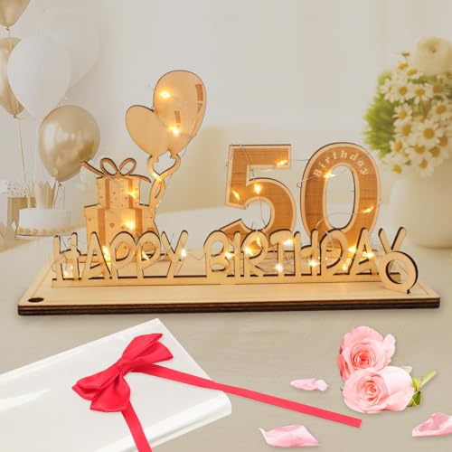 Seutgjie 50 Geburtstag Deko für Mann Frau Geldgeschenke mit LED Lichterkette Fliege und Geschenkpapier Holz Schild Gästebuch 50 Jahre Hochzeitstag Jubiläum Tischdeko von Seutgjie