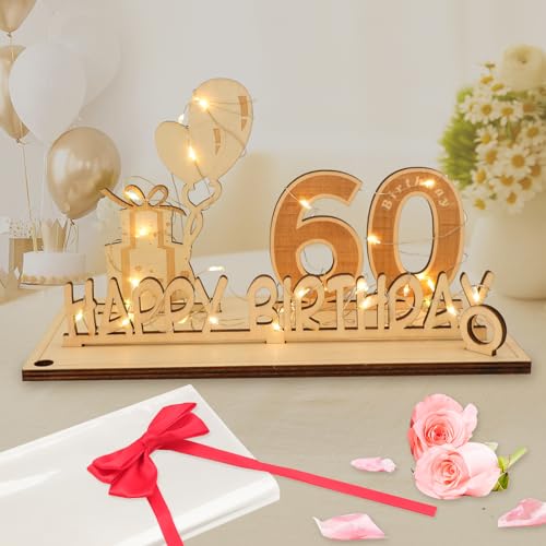 Seutgjie 60 Geburtstag Deko für Mann Frau Geldgeschenke mit LED Lichterkette Fliege und Geschenkpapier Holz Schild Gästebuch 60 Jahre Diamantene Hochzeit Jubiläum Tischdeko von Seutgjie