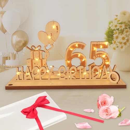 Seutgjie 65 Geburtstag Deko für Mann Frau Geldgeschenke mit LED Lichterkette Fliege und Geschenkpapier Holz Schild Gästebuch 65 Jahre Hochzeitstag Jubiläum Tischdeko von Seutgjie