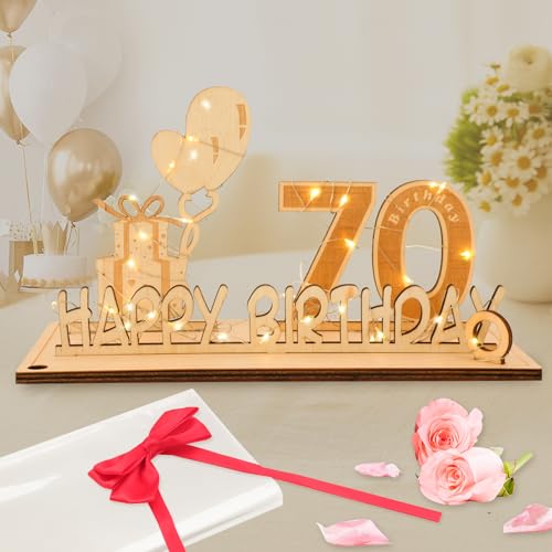 Seutgjie 70 Geburtstag Deko für Mann Frau Geldgeschenke mit LED Lichterkette Fliege und Geschenkpapier Holz Schild Gästebuch 70 Jahre Hochzeitstag Jubiläum Tischdeko von Seutgjie