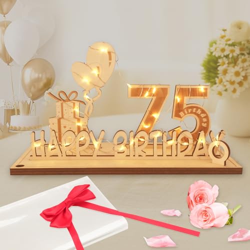 Seutgjie 75 Geburtstag Deko für Mann Frau Geldgeschenke mit LED Lichterkette Fliege und Geschenkpapier Holz Schild Gästebuch 75 Jahre Hochzeitstag Jubiläum Tischdeko von Seutgjie