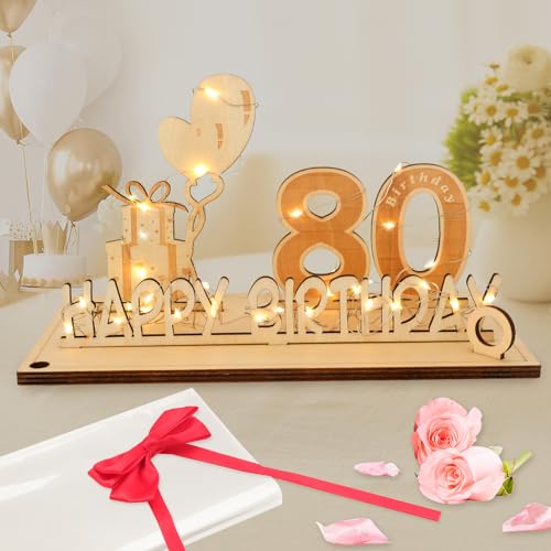 Seutgjie 80 Geburtstag Deko für Mann Frau Geldgeschenke mit LED Lichterkette Fliege und Geschenkpapier Holz Schild Gästebuch 80 Jahre Hochzeitstag Jubiläum Tischdeko von Seutgjie