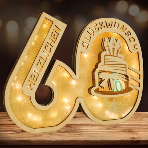 Seutgjie Geldgeschenke Geburtstag 60 Geburtstagszahlen Holz Schild Gästebuch mit LED Lichterkette für 60 Jahre Mann Frau für Hochzeit Jubiläum Tischdeko von Seutgjie