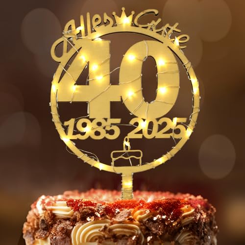 Tortendeko 40 Geburtstag Frau Mann, Seutgjie 40. Geburtstag Cake Topper Holz mit LED Lichterkette 1985 bis 2025 Kuchen Deko von Seutgjie