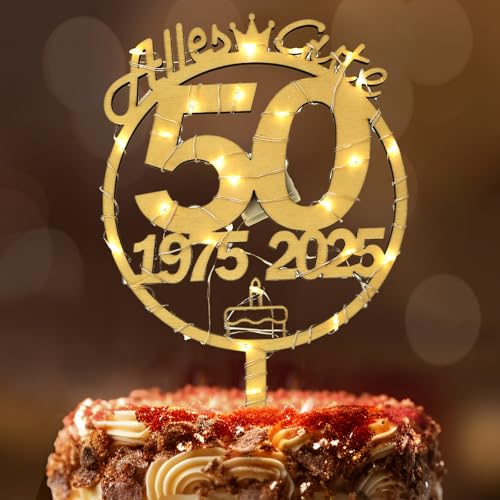 Tortendeko 50 Geburtstag Frau Mann, Seutgjie 50. Geburtstag Cake Topper Holz mit LED Lichterkette 1975 bis 2025 Kuchen Deko von Seutgjie