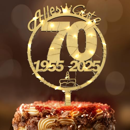 Tortendeko 70 Geburtstag Frau Mann, Seutgjie 70. Geburtstag Cake Topper Holz mit LED Lichterkette 1955 bis 2025 Kuchen Deko von Seutgjie