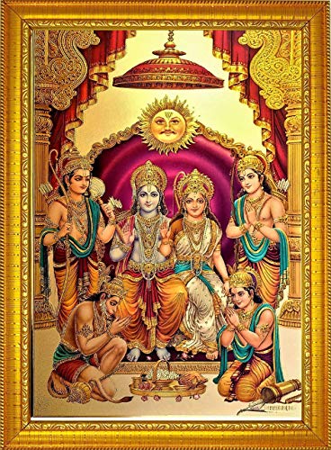 Seven Chakra Tree Lord Shri Ram, Laxman, Sita und Hanuman Hindu-Gott Holz-Bilderrahmen (23 x 32 cm, mehrfarbig), rechteckig, Wandhalterung von Seven Chakra Tree