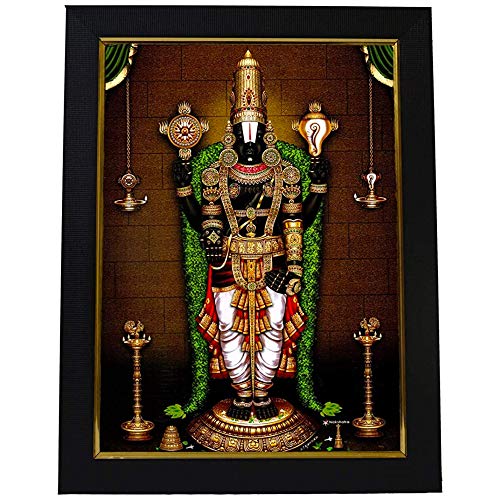 Seven Chakra Tree Tirupati Balaji Venkateswara Swamy God Holz-Bilderrahmen mit Wandhaken, 1 Stück, 25,4 x 33 cm, mattes Finish von Seven Chakra Tree