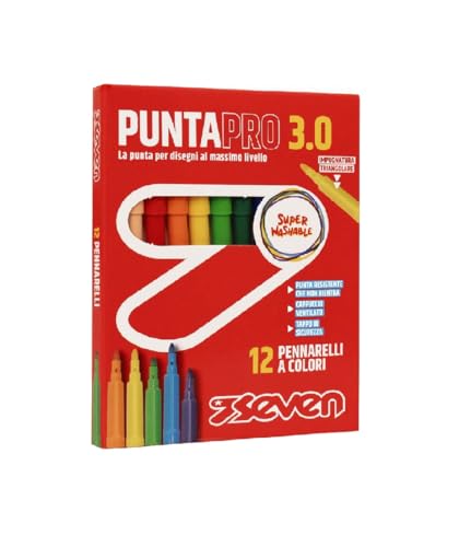 SEVEN Filzstifte für die Schule, Puntapro 3.0 – Box mit 12 Stück, Farbmarker, Super Washable, Kinder und Jugendliche von Seven