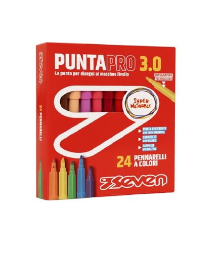 SEVEN Filzstifte für die Schule, Puntapro 3.0 – Box mit 24 Stück, Farbmarker, Super Washable, Kinder und Jugendliche von Seven