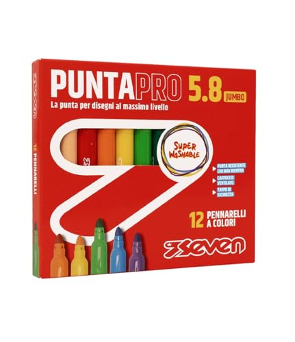 SEVEN Filzstifte für die Schule, Puntapro 5.8 – Box mit 12 Stück, Farbmarker, Super Washable, Kinder und Jugendliche von Seven