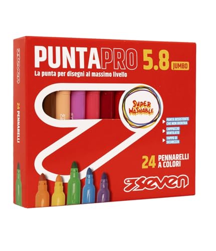 SEVEN Filzstifte für die Schule, Puntapro 5.8 – Box mit 24 Stück, Farbmarker, Super Washable, Kinder und Jugendliche von Seven