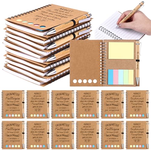 12 Set Dankeschön Geschenke für Kollegen Notizbuch mit Stift Lehrer Inspirierend Mitarbeiter Spirale Notizblock Kugelschreiber aus Holz Spirale Linierter Notizheft Kugelschreiber Abschiedsgeschenk von SevenMye