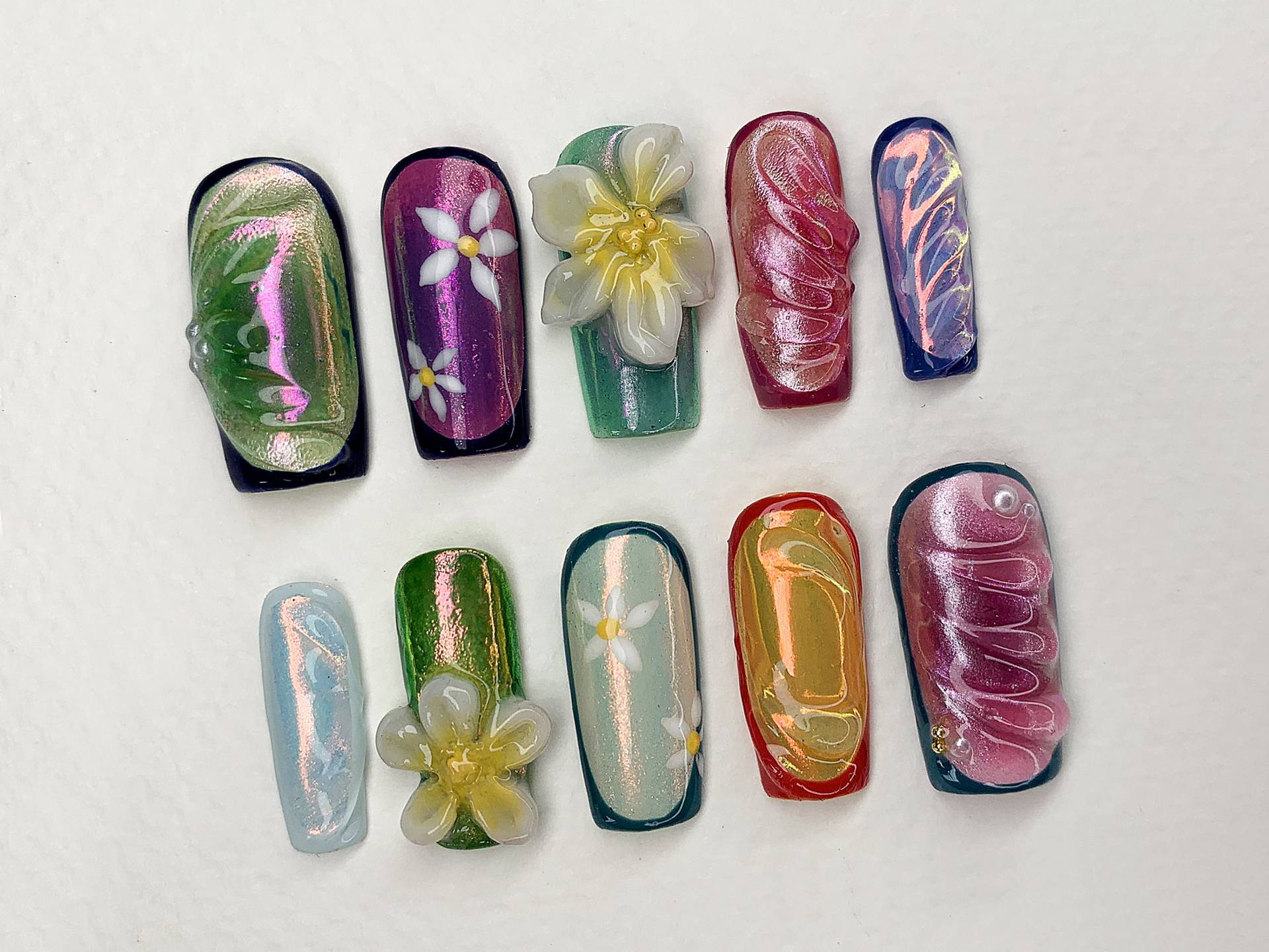 3D Blume Sarg Drücken Sie Auf Die Nägel | Bunte Ombre Nagelkunst Floral Handgefertigte Gel Fake Nails Für Geburtstag Event Party Frühlingsnägel von SevenNailArt