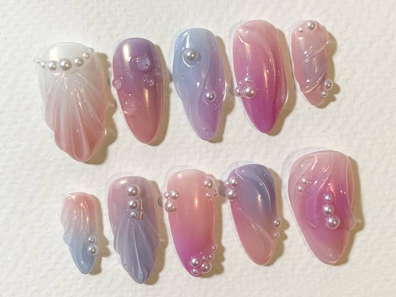 Aurora Mermaid Drücken Sie Auf Die Nägel | Benutzerdefinierte Pastell Ombre Bunte Nagel Set Ozean Kunst 3D Perlen Design Für Besondere Anlässe Jc386A von SevenNailArt