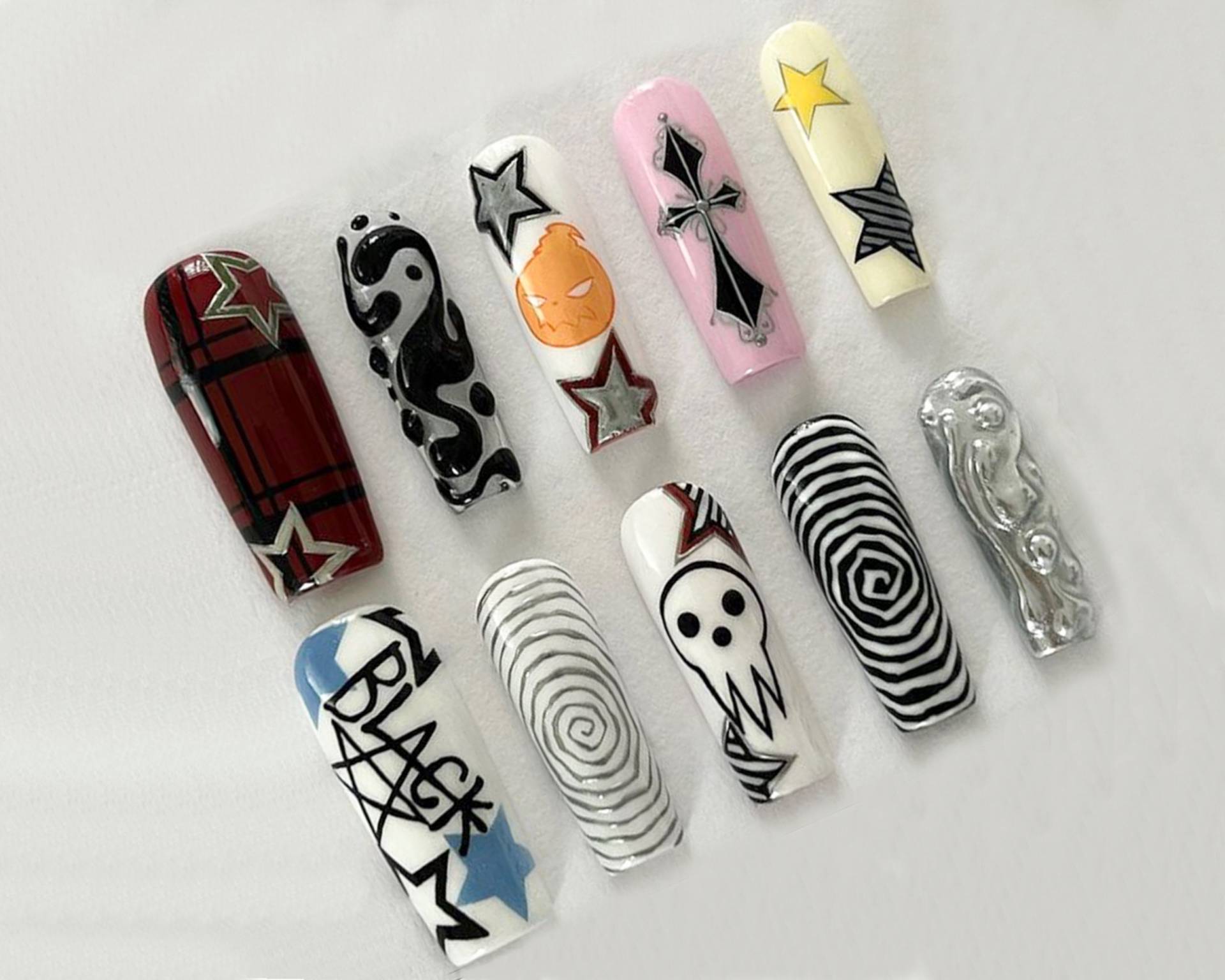 Festliche Halloween Nägel | Premium Mit 3D Designs Abstrakte Nagelkunst Einzigartige Nagel Set J21S von SevenNailArt