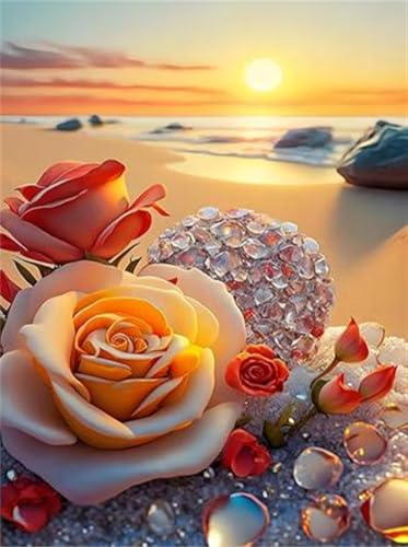 DIY 5D Diamond Painting Full Drill Blumen am Meer Diamant Painting Bilder Malen Nach Zahlen Diamant Cross Malerei Strass Stitch Stickerei Malerei Kits Arts Craft Für Home Wand Decor 30x40cm von Sevtidy