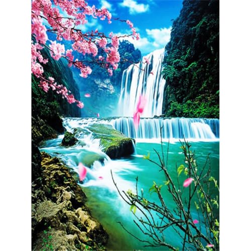 DIY 5D Diamond Painting Full Drill Grüner Wasserfall Diamant Painting Bilder Malen Nach Zahlen Diamant Cross Malerei Strass Stitch Stickerei Malerei Kits Arts Craft Für Home Wand Decor 30x40cm von Sevtidy