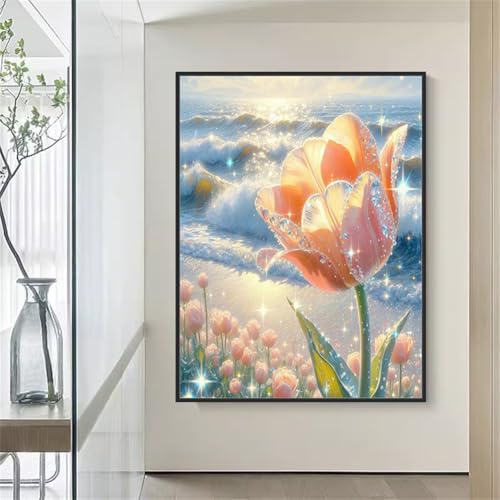 DIY 5D Diamond Painting Full Drill Orange Tulpe Diamant Painting Bilder Malen Nach Zahlen Diamant Cross Malerei Strass Stitch Stickerei Malerei Kits Arts Craft Für Home Wand Decor 60x80cm von Sevtidy