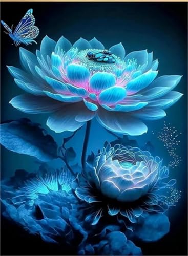 Sevtidy Diamond Painting 5D DIY Erwachsene Kits Blauer Lotus Diamant Painting Bilder Malen nach Zahlen Diamant Malerei Strass Stickerei Kunst Set fü Zuhause Wanddekoration 40x50cm von Sevtidy