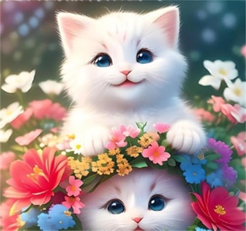 Sevtidy Diamond Painting 5D DIY Erwachsene Kits Zwei weiße Katzen Diamant Painting Bilder Malen nach Zahlen Diamant Malerei Strass Stickerei Kunst Set fü Zuhause Wanddekoration 40x50cm von Sevtidy