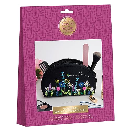 Sew & So On Premium Nähen Stickerei Make Up Tasche Craft Making Kit, farbige Fäden erstellen atemberaubende Designs, für Erwachsene, ob Anfänger oder Erfahrene, perfektes Bastelgeschenk, inklusive von Sew & So On