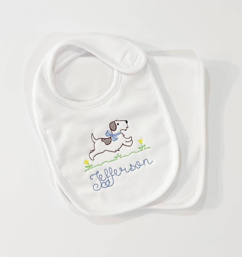 Personalisierte Lätzchen Und Spucktuch Set | Besticktes Monogramm Welpen Dusche Geschenk von SewAmeliaIsland