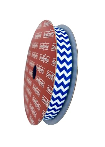 SewKrafts Chevron-Band, gestreiftes Ripsband, 1,6 cm x 9,1 m – perfekt zum Basteln, Nähen, Haarschleifen, Geschenkverpackungen und Dekorationen (Königsblau) von SewKrafts