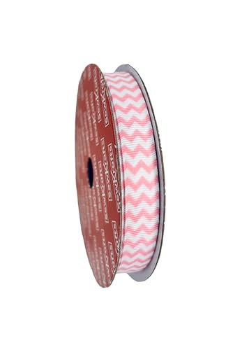 SewKrafts Chevron-Band, gestreiftes Ripsband, 1,6 cm x 9,1 m – perfekt zum Basteln, Nähen, Haarschleifen, Geschenkverpackungen und Dekorationen (Rosa) von SewKrafts