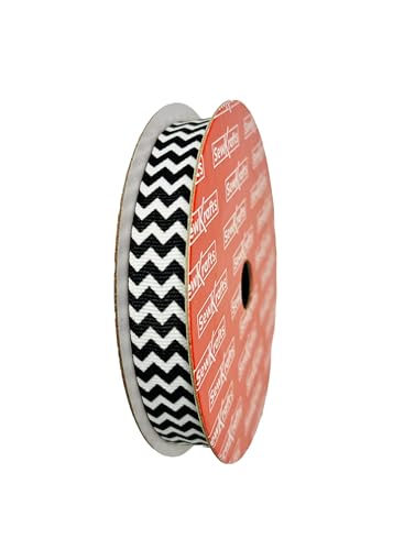 SewKrafts Chevron-Band, gestreiftes Ripsband, 1,6 cm x 9,1 m – perfekt zum Basteln, Nähen, Haarschleifen, Geschenkverpackungen und Dekorationen (schwarz) von SewKrafts