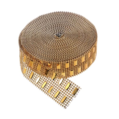 1 Rolle 8 Drahtbohrzubehör Diamant-strass-bling-band Craft Mesh-diamantband Künstliches Diamantband 8-reihiges Rautenband Fransenbandbesatz Vintage Spitzenband Plastik Golden Sewroro von Sewroro