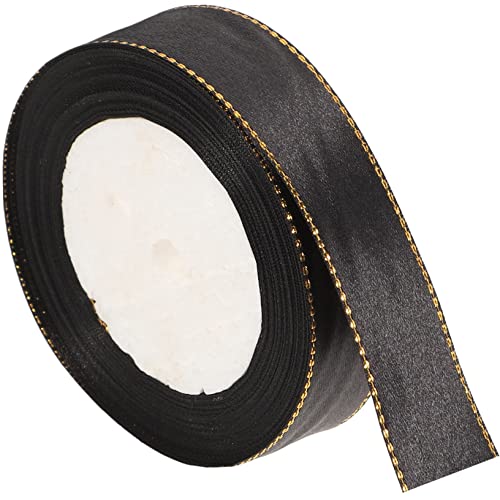 Sewroro 1 Goldband Kuchendekoration Blumenverzierungen Sackleinenband Schwarz-goldenes Band Handdekor Banddekor Band Für Luftballons Kuchenverpackungsband Polyester Black von Sewroro