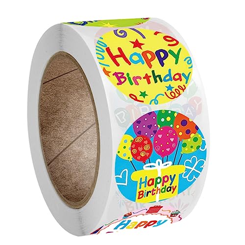 Sewroro 1 Rolle 500 Stück alles zum geburtstag aufkleber scheckheft cute sticker Geschenkideen Mittelstücke Karte Pop Etikettenaufkleber Geschenktütenaufkleber Kupferplattenaufkleber von Sewroro