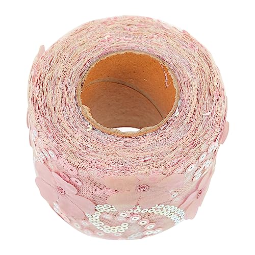 Sewroro 1 Rolle Dekoratives Tüllgewebe Banddekoration Blumenband mit Spitzenbesatz dekoratives Band Strassband seidenband Paillettenband für DIY Band zum Nähen selber machen Polyester Rosa von Sewroro