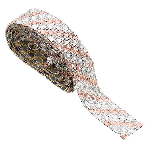 Sewroro 1 Rolle Strassband aus Glas Stoffband Gold Jute rosa Schleife häkeln nähen Selbstklebendes Strassband Kleidungsverzierung selbstklebender Strass Strassbänder Bling-Band Aufkleber von Sewroro