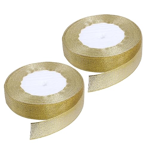 Sewroro 1 Satz Verpackungsband Seidenband Ribbon Dekorationsmaterial Band Dekorationsband Krippendekor Zierband Goldrand Bänder Dekor Glänzende Bänder Polyester Golden 2 Rollen von Sewroro