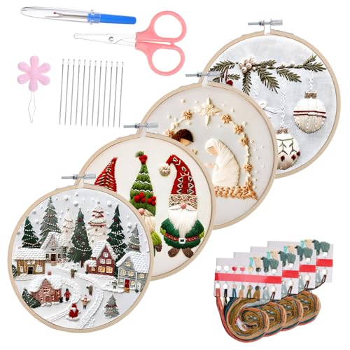 Sewroro 1 Satz Weihnachtsset-stickerei Weihnachtsstickerei Bausatz Stickerei-werkzeugsatz Stickset Für Anfänger Stickset Weihnachten Weihnachtsschmuck-kit Bettwäsche Aus Baumwolle von Sewroro