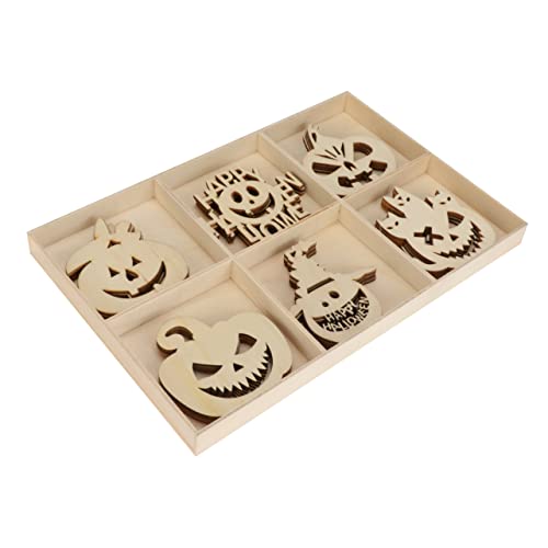 Sewroro 1 Set Mit 30 Halloween Anhängern Aus Holz Kunstdekoration Verzierung Girlande Ausschnitte Netz Outdoor Ornamente Bemalbare Kürbisse Zum Basteln Kesselaufkleber Treibholz von Sewroro