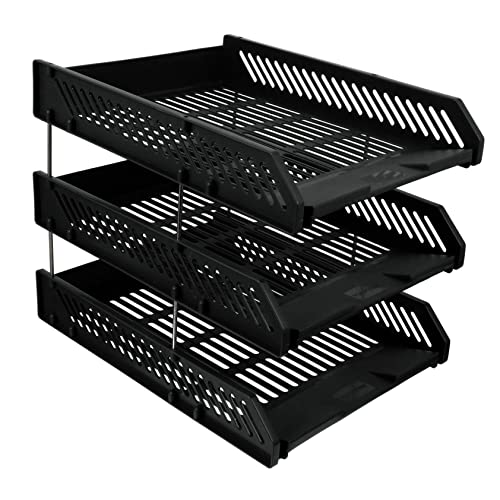 Sewroro 1 Stück 3 Desktop-Dateiregal briefhalter office organizer Inhaber Briefablage für den Schreibtisch Stand Desktop-Dokumenten-Organizer Aktenhalter für das Büro Weichkleber Black von Sewroro