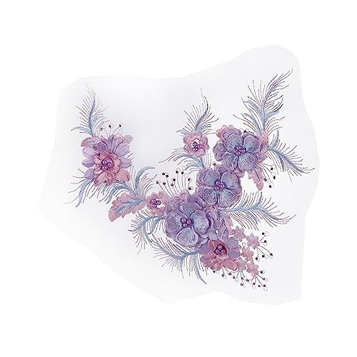 Sewroro 1 Stück Blumen Netz Aufkleber -kleid-patch Handgefertigter Perlenaufnäher Blumen-kleid-patch Kleiderblumenzubehör Pailletten Perlen Kleid Trim Polyester Violett von Sewroro