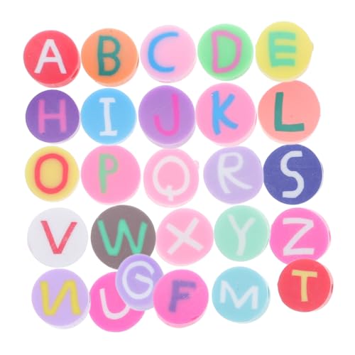 Sewroro 100 Stück Weiche Tonperlen Buchstabenperlen Kawaii Perlen Buchstaben Armbandperlen Süße Perlen Alphabet Perlen Flache Polymer Tonperlen Tonperlen Charm Perlen Buchstaben von Sewroro